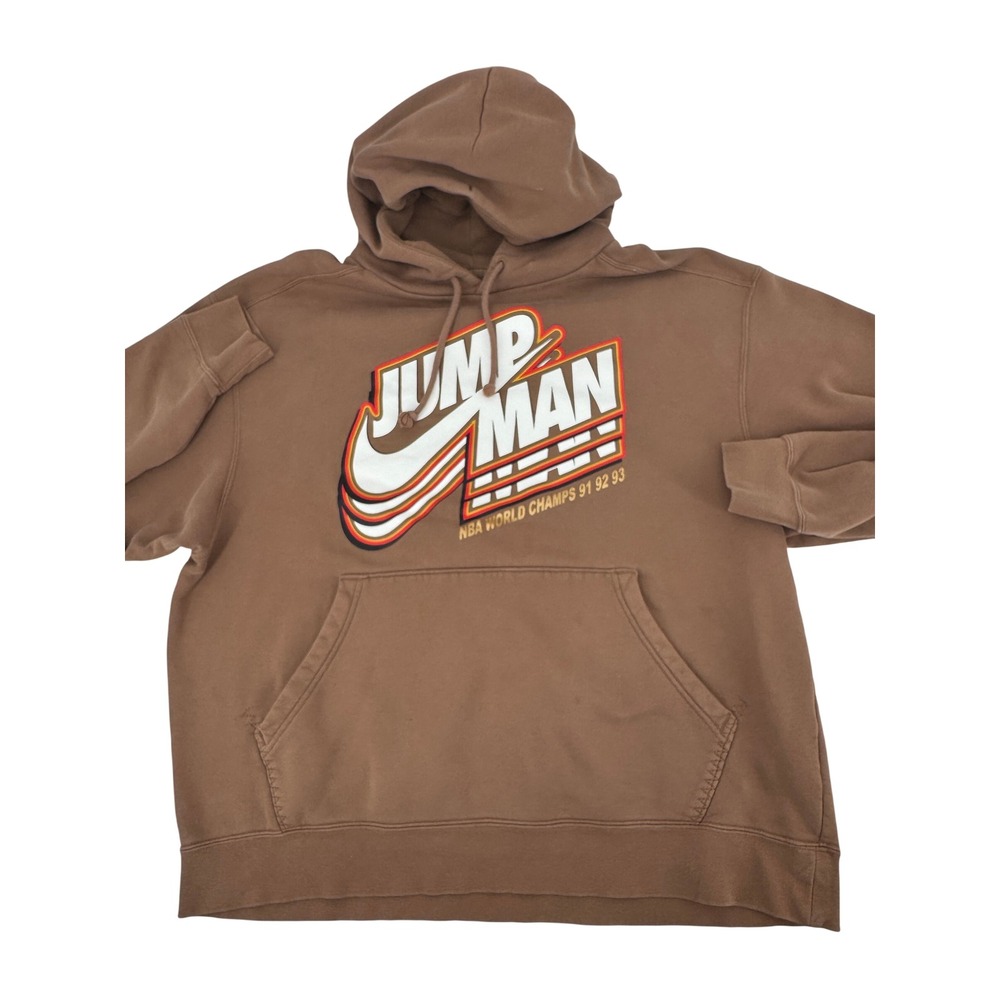 Jordan Hoodie Men XXL Brown Jumpman NBA World Champs 91 92 93 Graphic Pullover